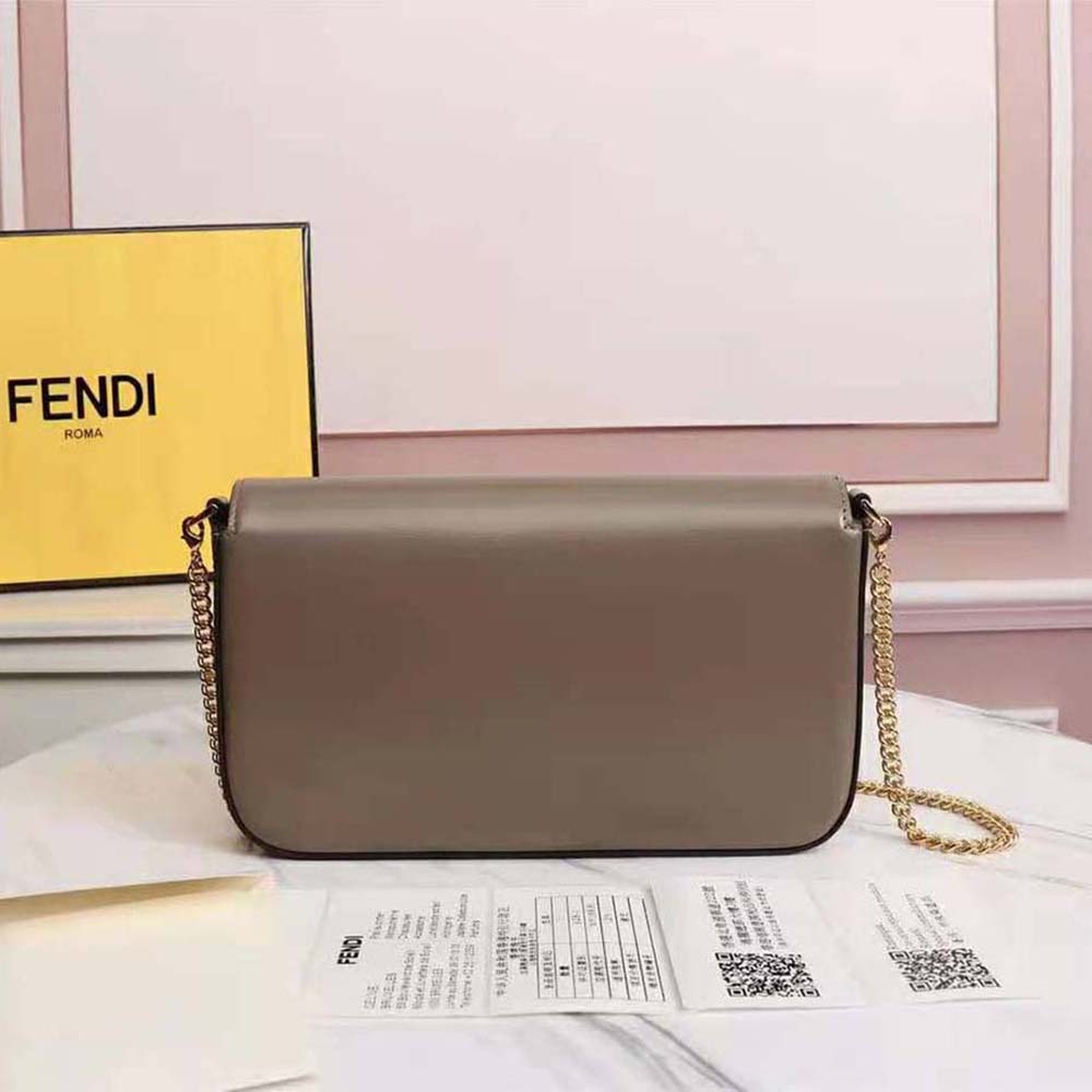 FENDI Roma Leather Wallet on Chain Crossbody Bag Brown