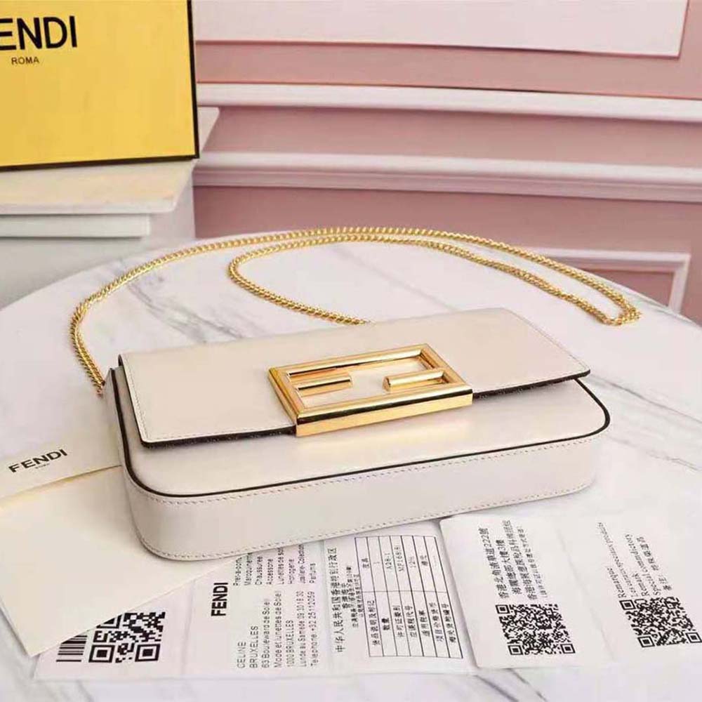 Fendi Women Wallet on Chain with Pouches Leather Mini-Bag-White