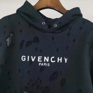 Givenchy Men Paris Destroyed Hoodie in Coton Black