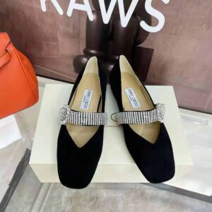 Jimmy Choo Women Krista Flat Black Suede Flats with Crystal