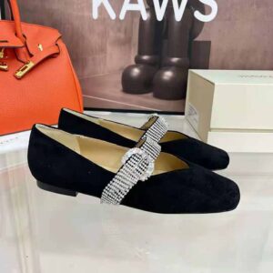 JIMMY CHOO KRISTA FLAT ビジュー ファー 36 Jimmy Choo Women Krista Flat Black Suede Flats with Crystal