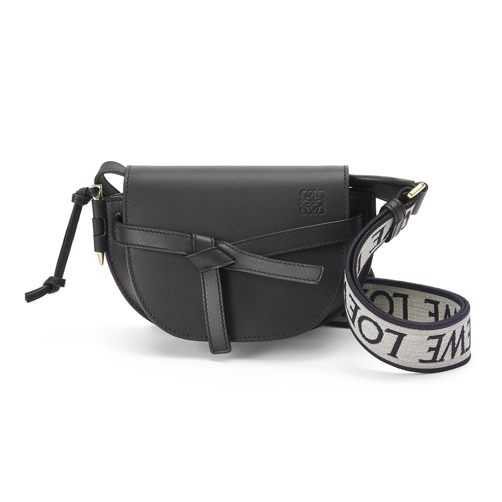 Loewe Women Mini Gate Dual Bag in Soft Calfskin and Jacquard-Black