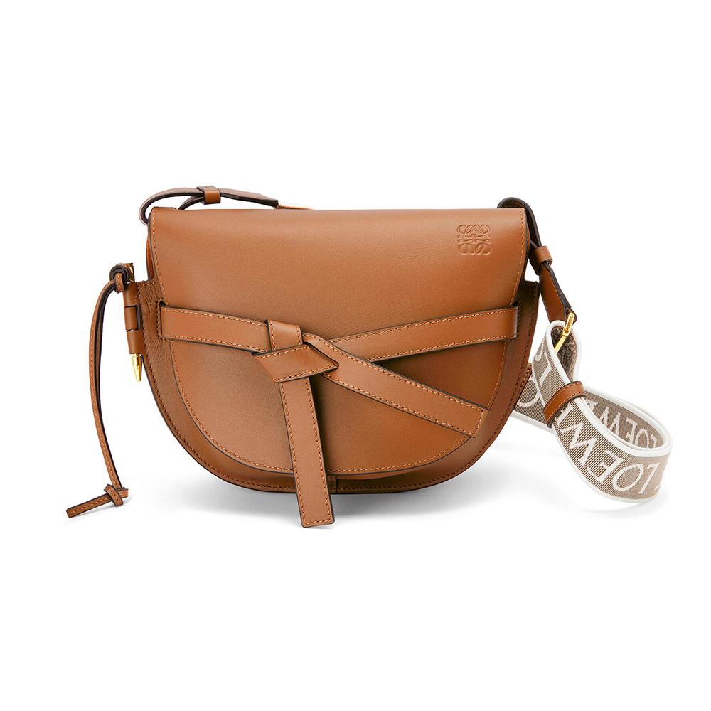 Loewe Women Small Gate Bag In Soft Calfskin And Jacquard-brown