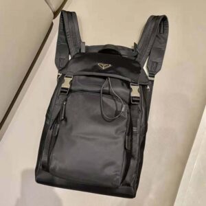 Prada Men Re Nylon and Saffiano Leather Backpack with Hood