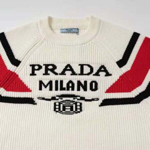 Prada Women Cashmere Ribbed Knit Sweater with Sleek White