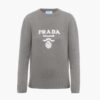 Prada Women Cashmere and Wool Prada Logo Crew-Neck Sweater-Silver