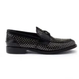 Prada Women Chocolate Satin Loafers with Crystals-Black
