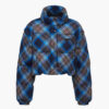 Prada Women Cropped Plaid Puffer Jacket-Blue 5 Prada Women Cropped Plaid Puffer Jacket-Blue