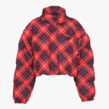 Prada Women Cropped Plaid Puffer Jacket-Red