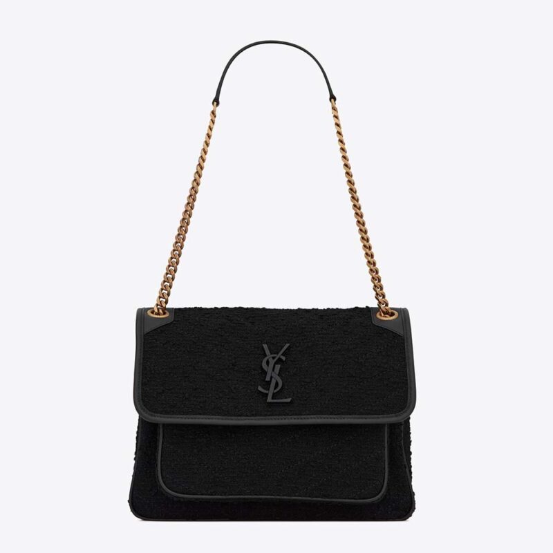 Saint Laurent YSL Women Niki Medium in Boucle Tweed and Smooth Leather ...