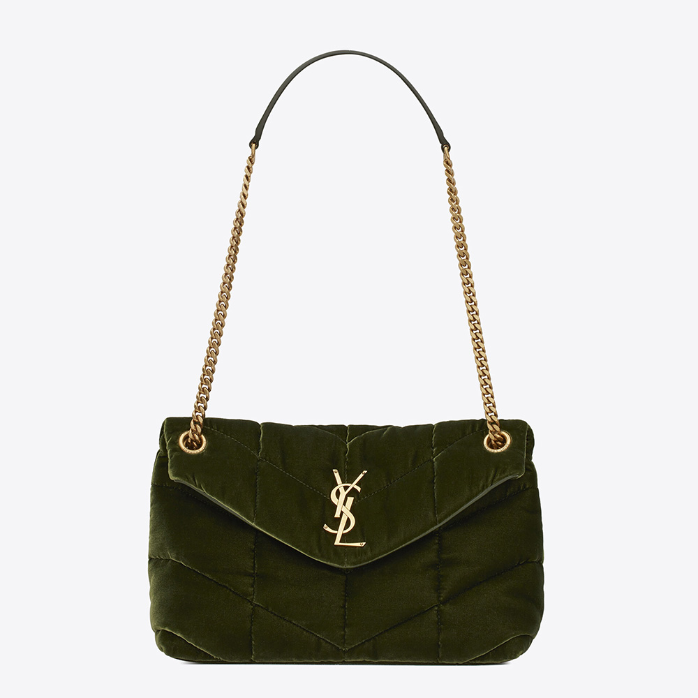 Saint Laurent YSL Women Puffer Small Bag in Velvet and Lambskin-Green