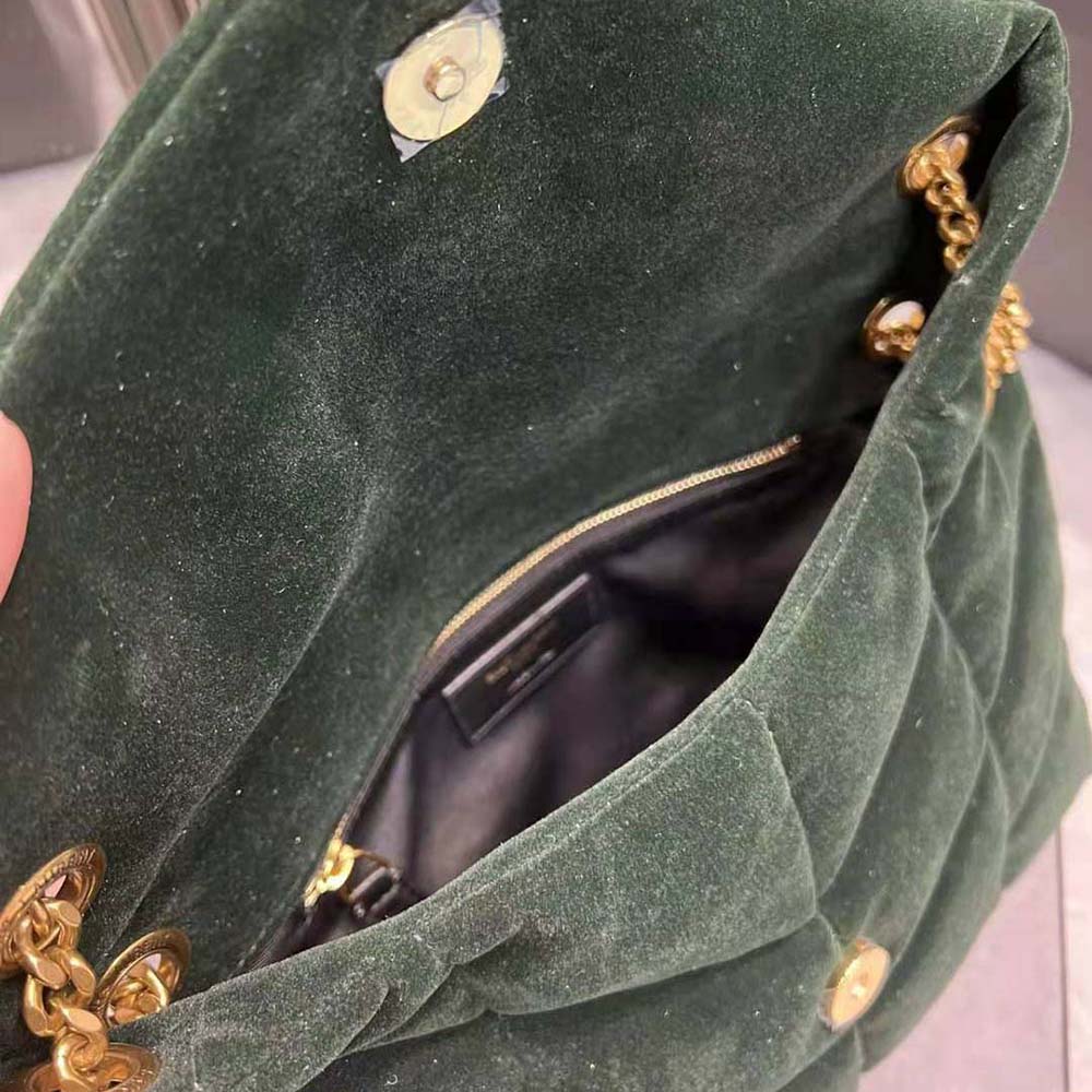 Saint Laurent YSL Women Puffer Small Bag in Velvet and Lambskin-Green 9 Saint Laurent YSL Women Puffer Small Bag in Velvet and Lambskin-Green - Image 9