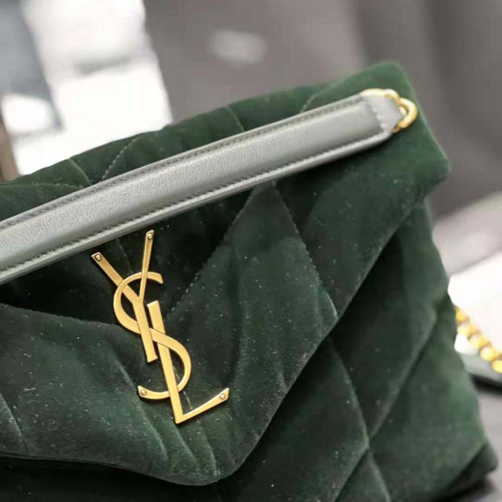 Saint Laurent YSL Women Puffer Small Bag in Velvet and Lambskin-Green 10 Saint Laurent YSL Women Puffer Small Bag in Velvet and Lambskin-Green - Image 10