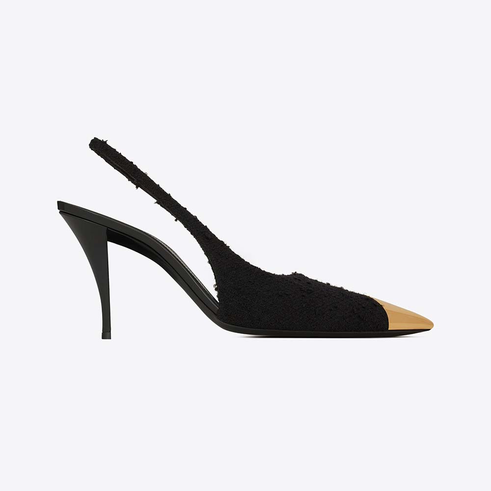 Saint Laurent YSL Women Vesper Slingback Pumps in Boucle Tweed-Black