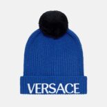 Versace Women Logo Wool Cap Crafted From Plush