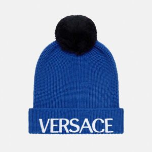 Versace Women Logo Wool Cap Crafted From Plush