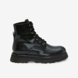 Alexander Mcqueen Women Wander Black Shiny Spazzolato Calf Leather Lace-up Boot