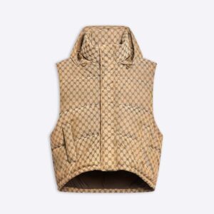 Balenciaga Women Hacker Cocoon Puffer Gilet in Brown Canvas Jacquard