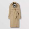 Burberry Women Check Panel Cotton Gabardine Trench Coat-Beige