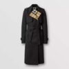 Burberry Women Check Panel Cotton Gabardine Trench Coat-Black