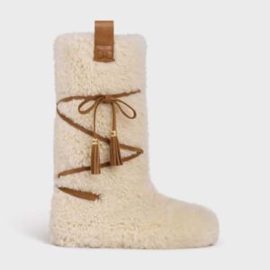 Celine Women Fur Laced-up Fur Boot in Shearling