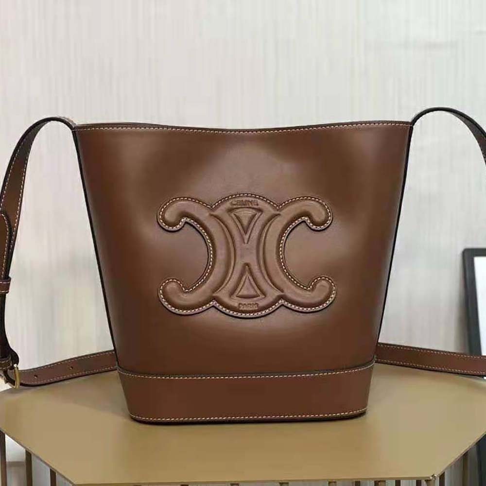 Celine Cuir Triomphe Bucket Bag Leather Small Brown 2094371