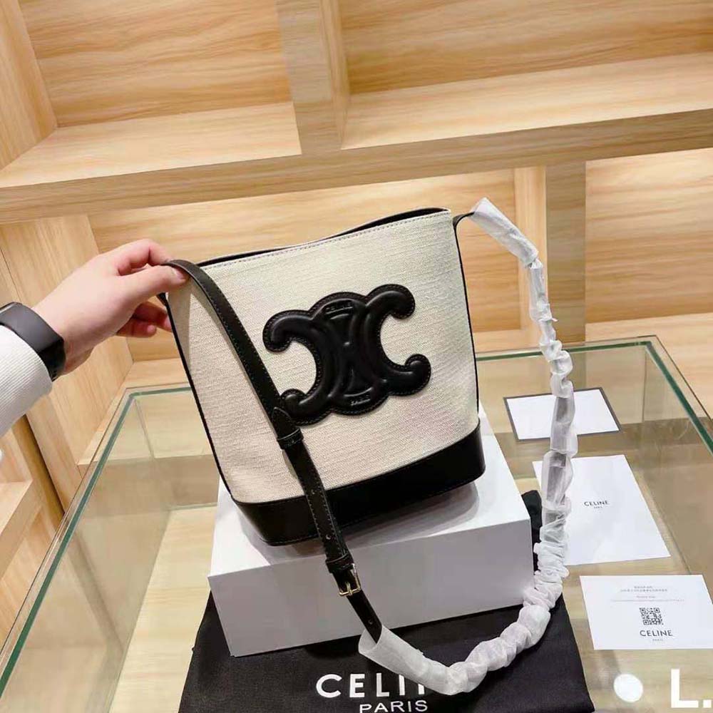 Celine Women Small Bucket Cuir Triomphe in Textile and Calfskin