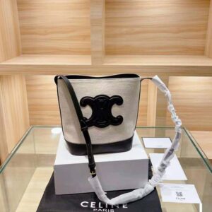 Celine Women Small Bucket Cuir Triomphe in Textile and Calfskin
