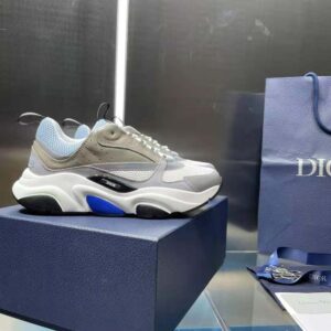 Dior - B22 Sneaker White and Gray Technical Mesh with Blue, Black and Gray Calfskin - Size 45 - Men