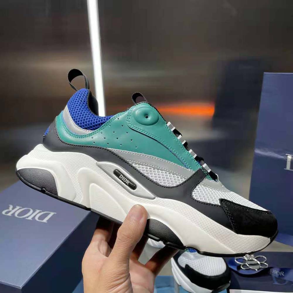 Dior - B22 Sneaker White and Gray Technical Mesh with Blue, Black and Gray Calfskin - Size 45 - Men