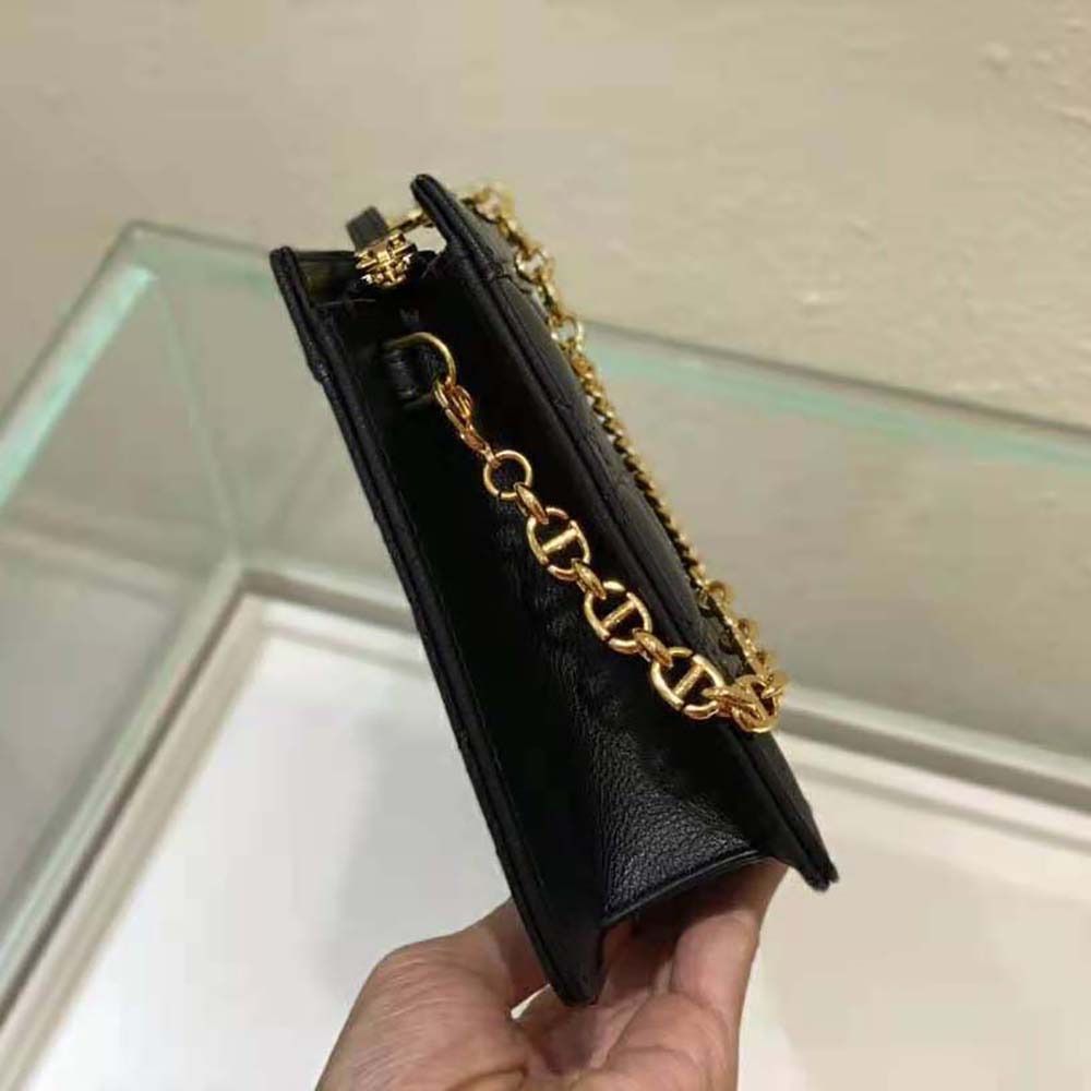 Dior Caro Zipped Pouch with Chain Black Supple Cannage Calfskin