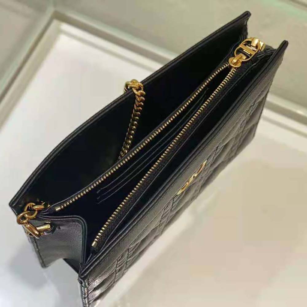 Dior - Dior Caro Zipped Key Case Black Supple Cannage Calfskin - Women