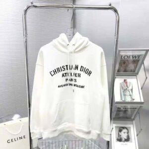 Dior Women Oversized 'Christian Dior Atelier' Hooded Sweatshirt White  Cotton Fleece