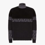 Fendi Men Black wool Sweater with High Collar and Long Sleeves