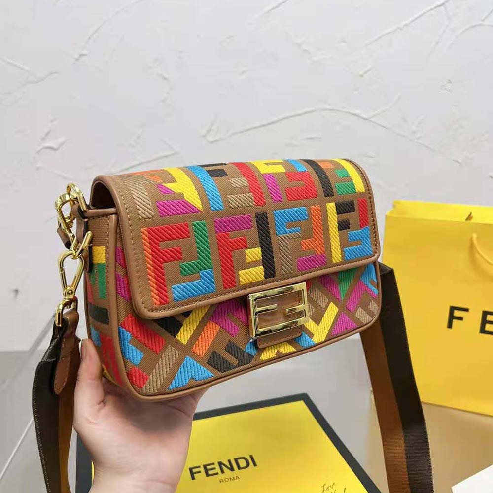 Fendi Women Baguette Multicolor FF Canvas Bag
