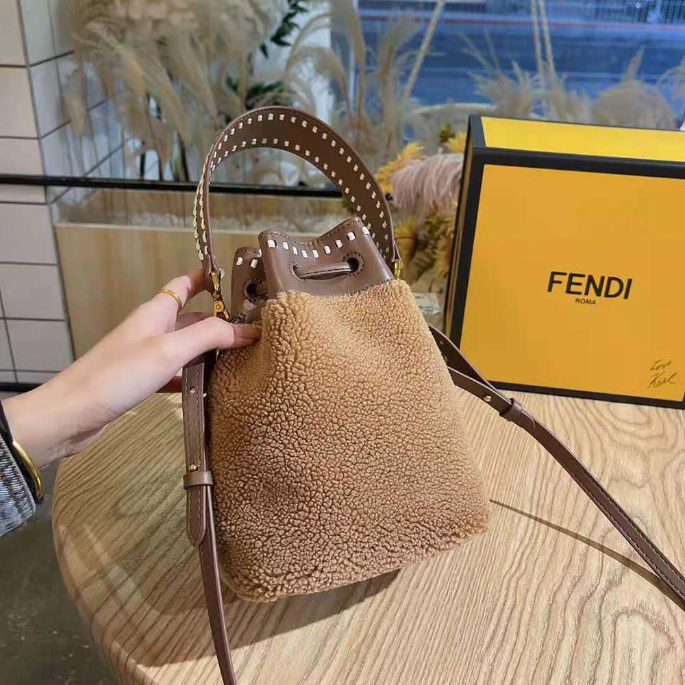 Fendi Women Mon Tresor Mini-Bag in Brown Sheepskin