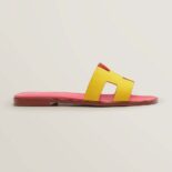 Hermes Women Oran Sandal in Suede Goatskin with Straight Cut Edges-Pink