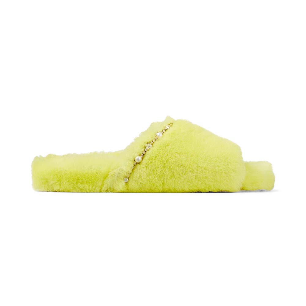 Jimmy Choo Women Acinda Slipper Lime Shearling Slippers with Crystal ...