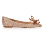Jimmy Choo Women Attila Rose Gold Crystal Covered Pointy Toe Flats