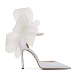 Jimmy Choo Women Averly 100 Latte Pumps with Asymmetric Grosgrain Mesh Fascinator Bows