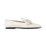 Jimmy Choo Women Mani Flat Latte Nappa Leather Loafers with Crystal Buckle