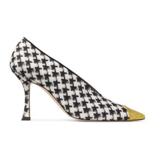 Jimmy Choo Women Nicole 90 Latte and Black Star Houndstooth Printed Wool Pumps