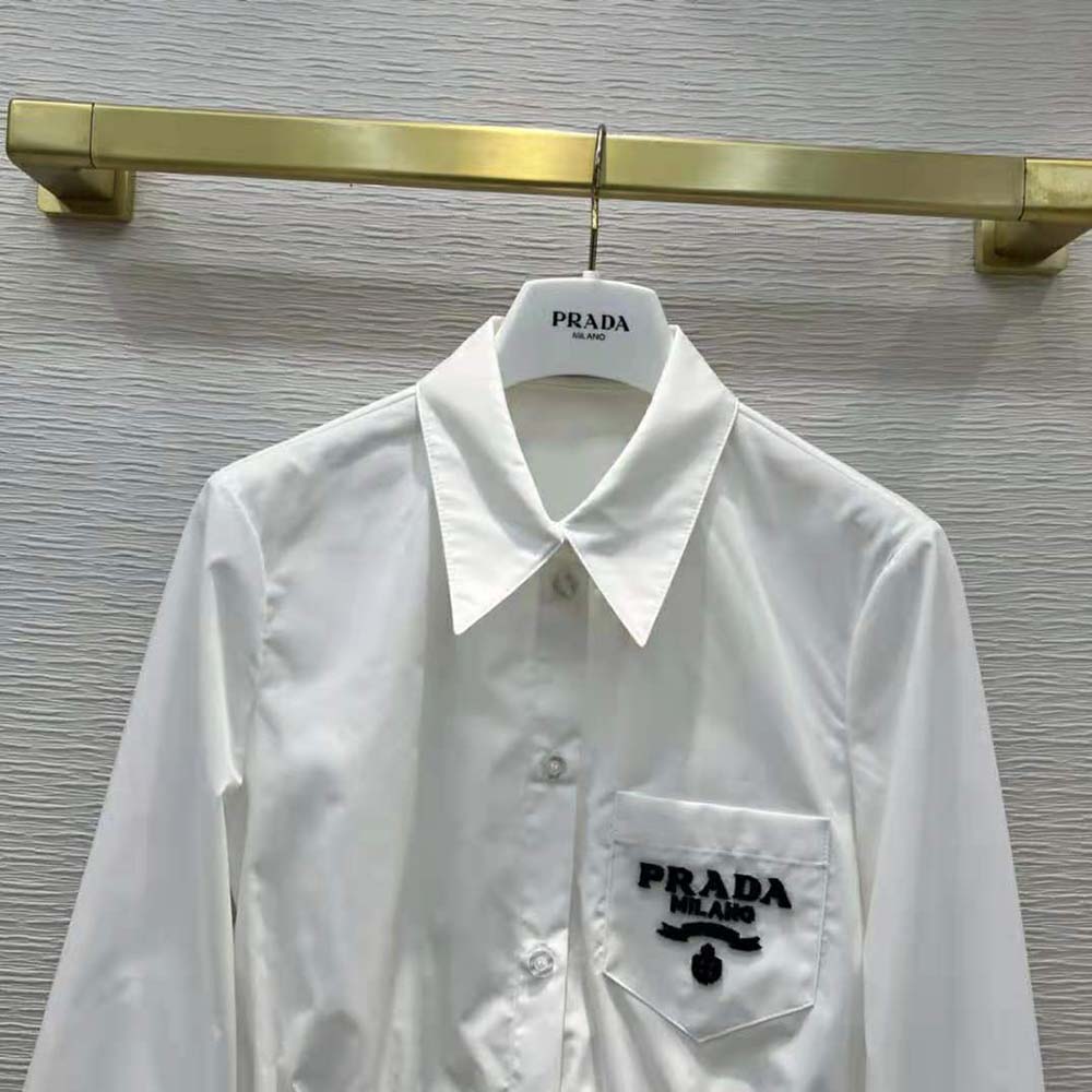 Prada Women Embroidered Cropped Poplin Shirt