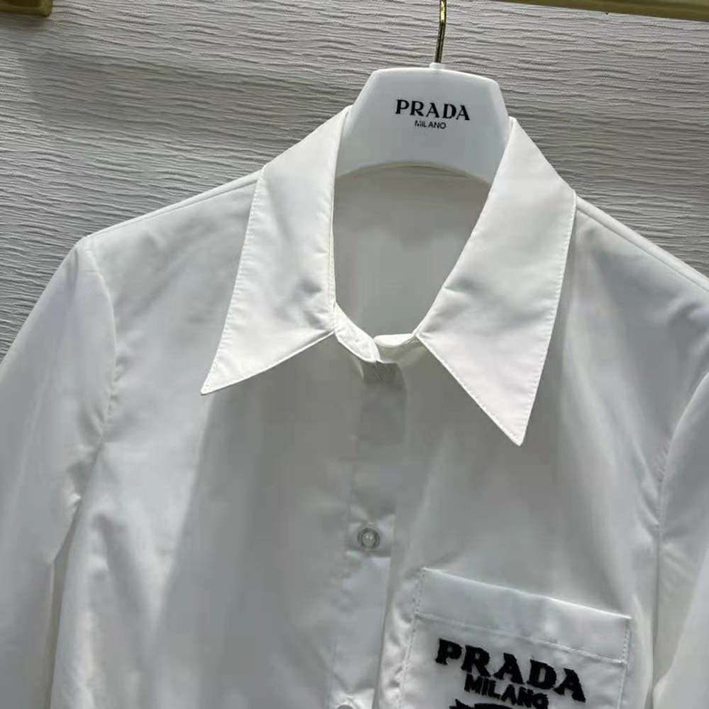 Prada Women Embroidered Cropped Poplin Shirt