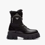 Prada Women Monolith Leather and Nylon Biker Boots-Black