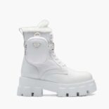 Prada Women Monolith Leather and Nylon Biker Boots-White