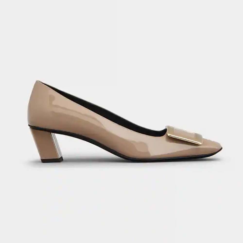 Roger Vivier Women Belle Vivier Metal Buckle Pumps in Patent Leather-Brown