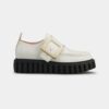 Roger Vivier Women Viv' Go-Thick Metal Buckle Loafers in Patent Leather-White