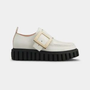 Roger Vivier Women Viv' Go-Thick Metal Buckle Loafers in Patent Leather-White