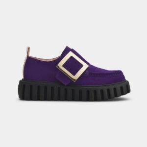 Roger Vivier Women Viv' Go-Thick Metal Buckle Loafers in Suede